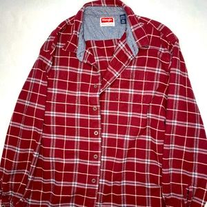 Wrangler Red & White Premium Flannel shirt Long Sleeve Button Up